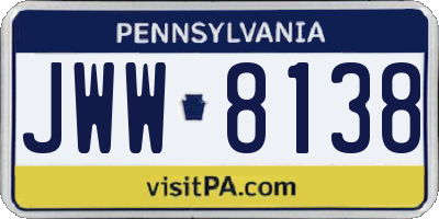 PA license plate JWW8138