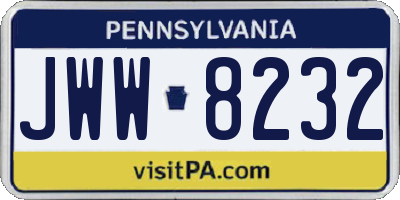PA license plate JWW8232