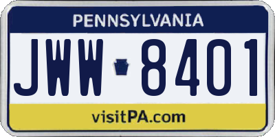 PA license plate JWW8401