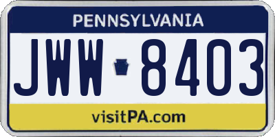 PA license plate JWW8403