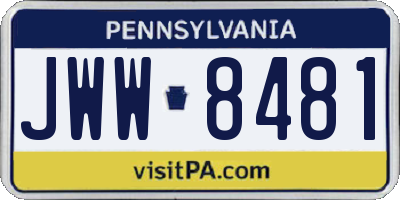 PA license plate JWW8481