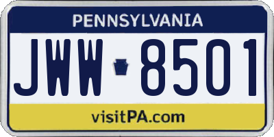 PA license plate JWW8501