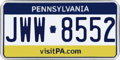 PA license plate JWW8552