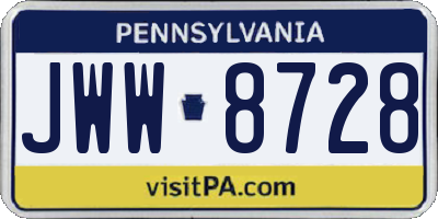 PA license plate JWW8728