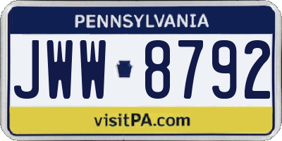 PA license plate JWW8792