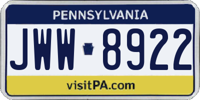 PA license plate JWW8922