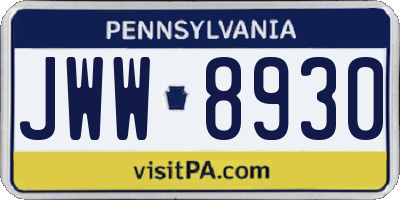 PA license plate JWW8930