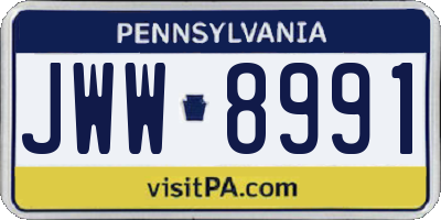 PA license plate JWW8991