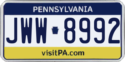 PA license plate JWW8992
