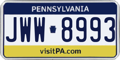 PA license plate JWW8993