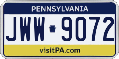 PA license plate JWW9072