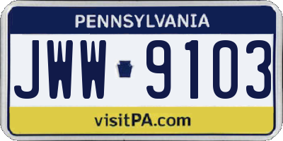 PA license plate JWW9103