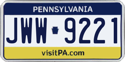 PA license plate JWW9221