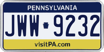 PA license plate JWW9232