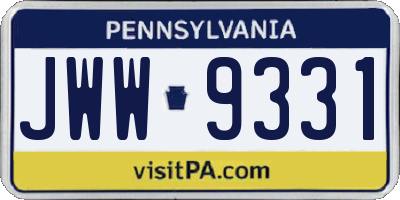 PA license plate JWW9331