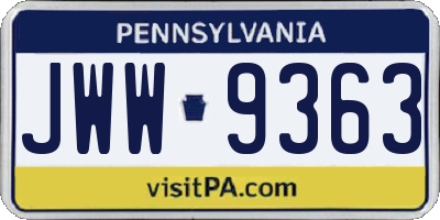 PA license plate JWW9363