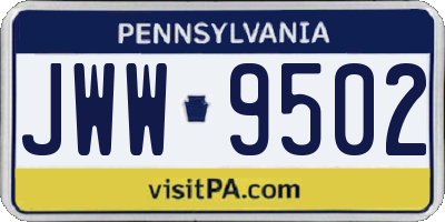 PA license plate JWW9502