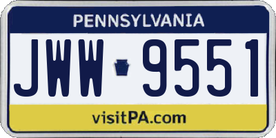 PA license plate JWW9551