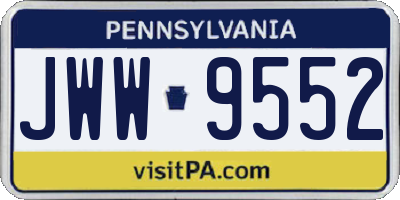 PA license plate JWW9552