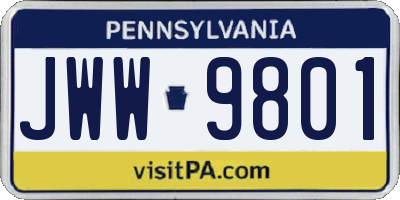 PA license plate JWW9801