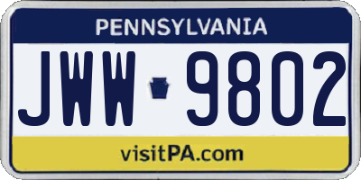 PA license plate JWW9802