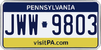 PA license plate JWW9803