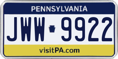 PA license plate JWW9922