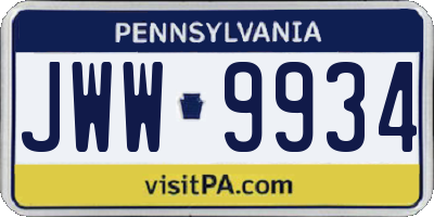 PA license plate JWW9934