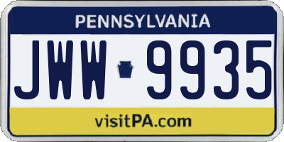 PA license plate JWW9935