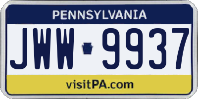 PA license plate JWW9937