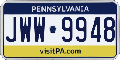 PA license plate JWW9948