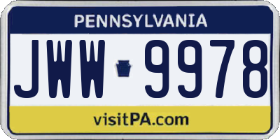 PA license plate JWW9978
