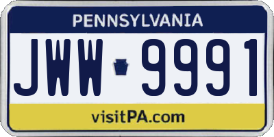 PA license plate JWW9991