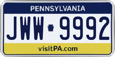 PA license plate JWW9992