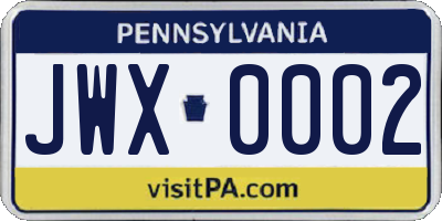 PA license plate JWX0002
