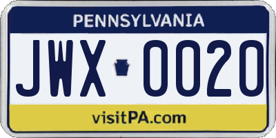 PA license plate JWX0020