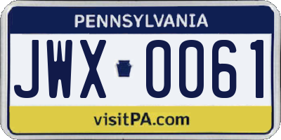 PA license plate JWX0061
