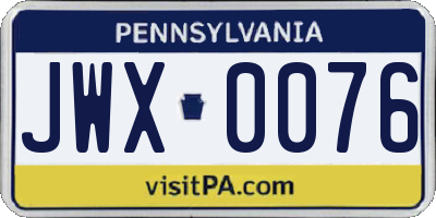 PA license plate JWX0076