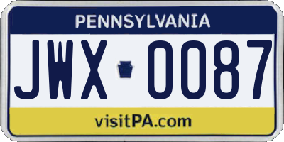 PA license plate JWX0087
