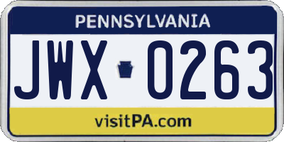 PA license plate JWX0263