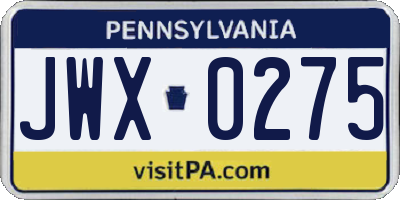 PA license plate JWX0275