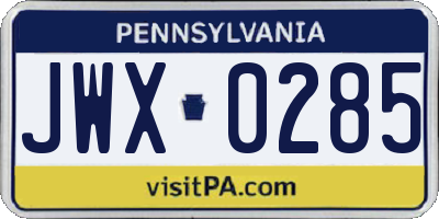 PA license plate JWX0285
