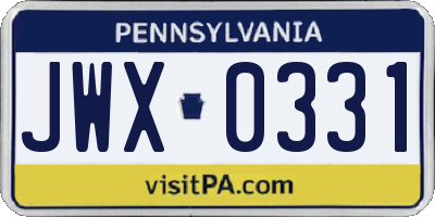 PA license plate JWX0331