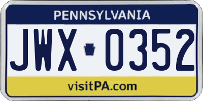 PA license plate JWX0352