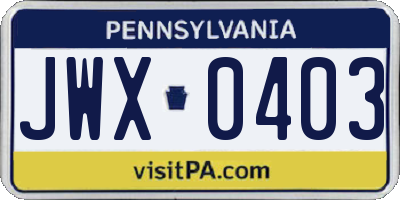PA license plate JWX0403