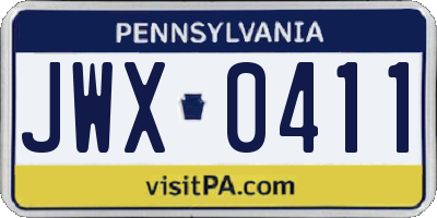 PA license plate JWX0411