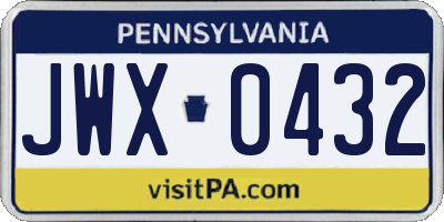 PA license plate JWX0432