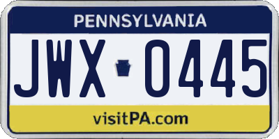 PA license plate JWX0445