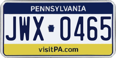 PA license plate JWX0465