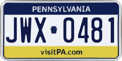 PA license plate JWX0481